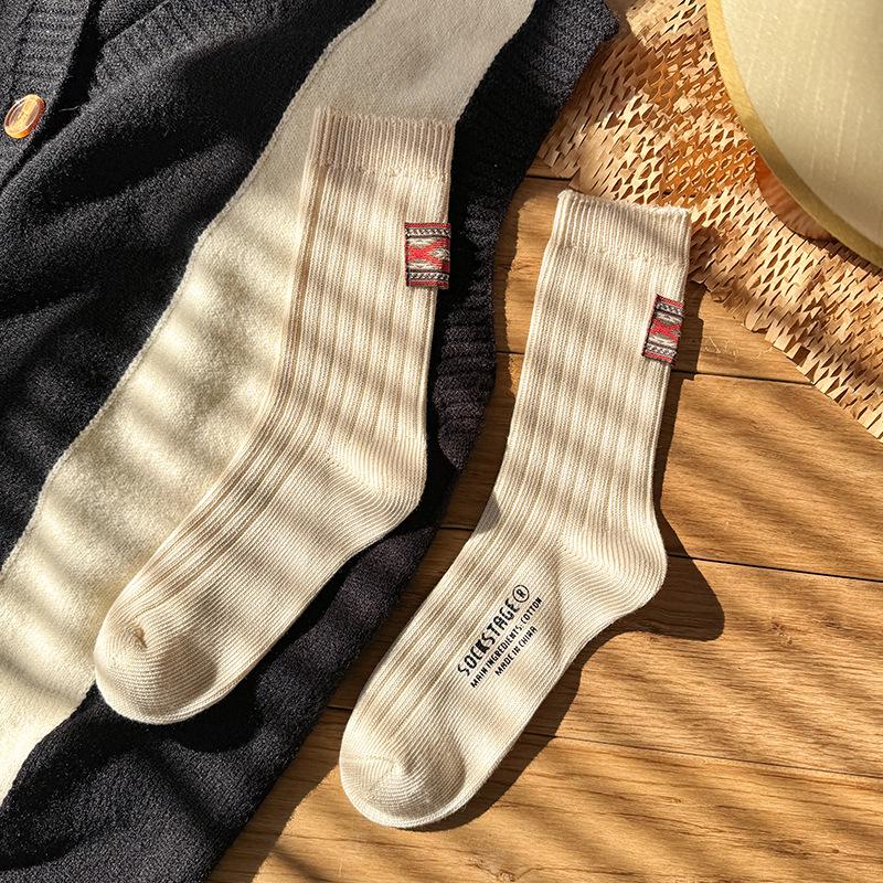 

Весенние этнические ретро хлопковые носки средней длины - унисекс, модная толстая нить One Size