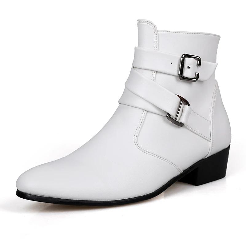 Fashion Spring Simple Style Man White Elegant Shoes Big Size 47 High-top Dress Shoes Men Point Toe Leather High Heel Shoes for Men Boots