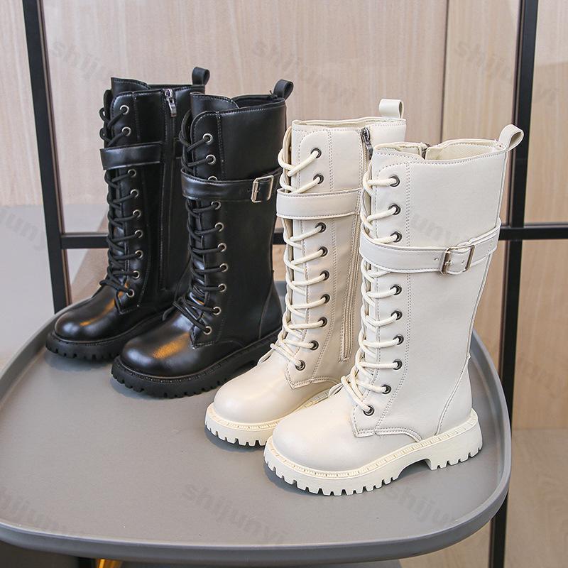 Autumn Children Knee Length Boots British Girls Princess Boots Kids Zipper Comfortable Non Slip Solid Color Long Boots