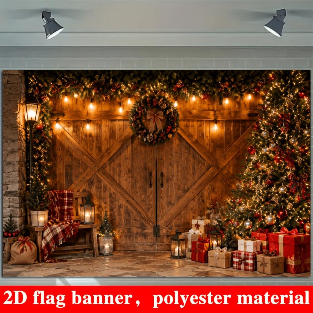 1Pcs Retro Wooden Gate Christmas Trees Decoration Background Winter Backdrop For Photo Studio Photo Booth Party