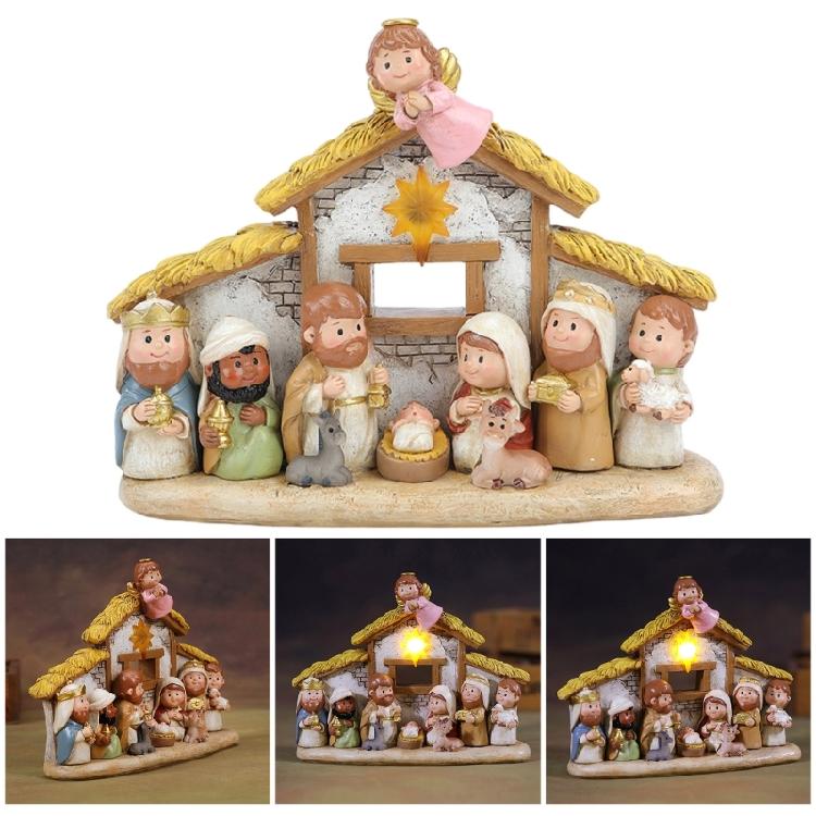 Charm Nativity Scene with LED Illuminates Table top Figurines for Christmas Indoor Display Christian Faith Decors