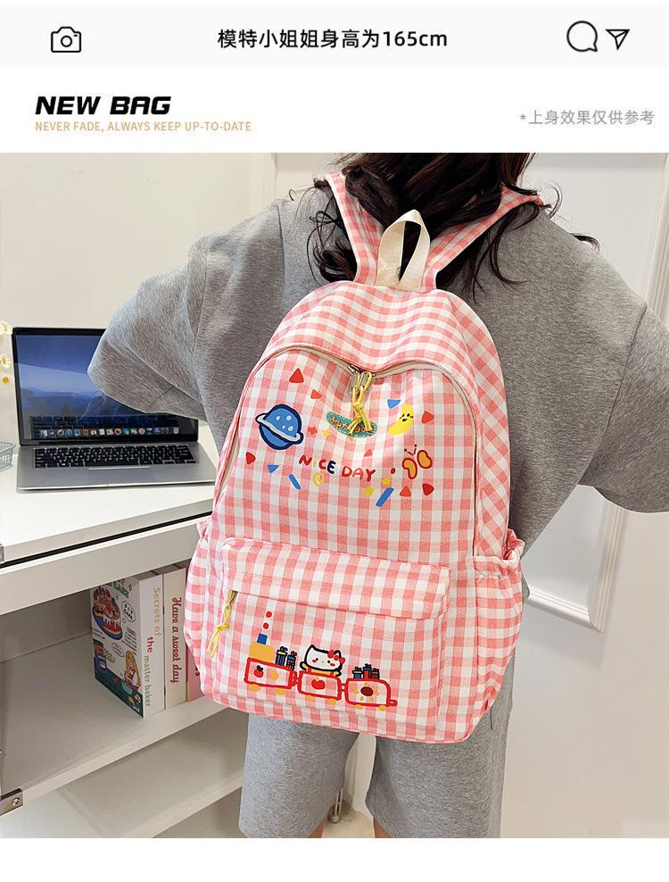 Schoolbag Korean version cute children's schoolbag new trendy texture large capacity backpack grid Japanese foreign style primary school bag