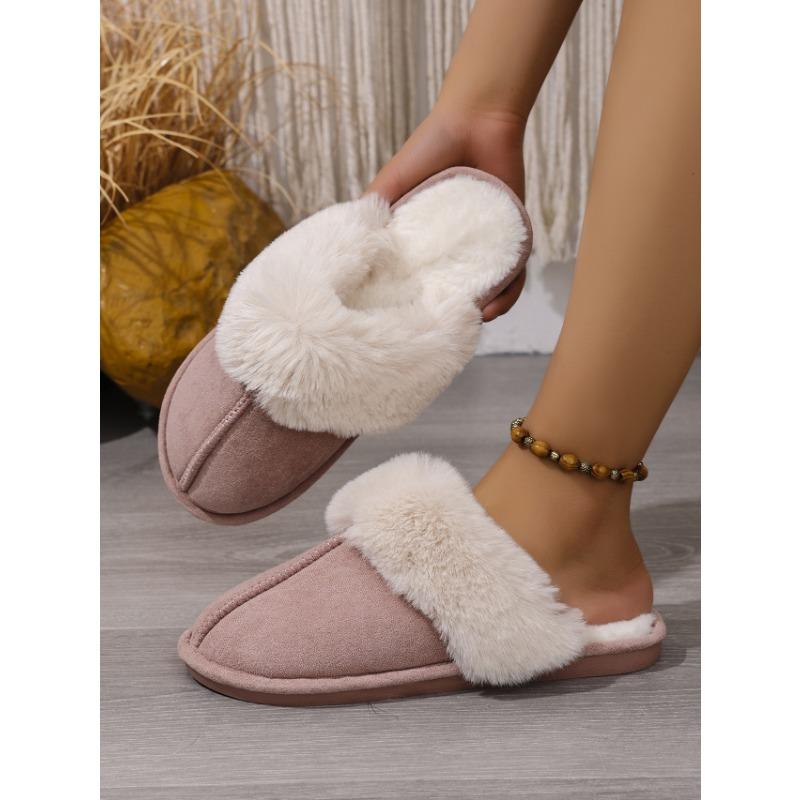 Women's large-size bag head comfortable soft bottom thickened fluff warm home indoor and outdoor slippers cotton shoes women