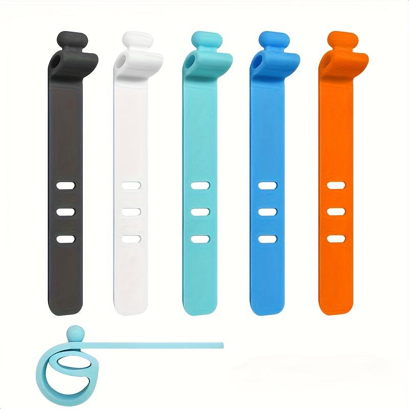 20PCS Reusable Silicone Cable Tie, Elastic Cord Strap for Earphone USB, Durable Wire Winder, Multicolor Black Pink Blue White
