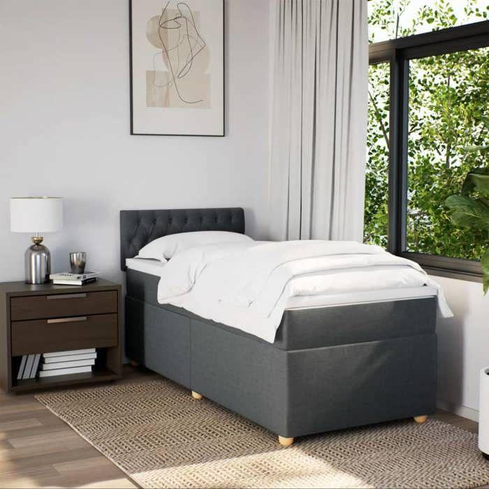 Maison Exclusive - Sommier à lattes de lit avec matelas Gris foncé 80x200 cm Tissu