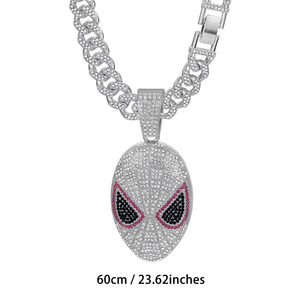 European & American Rhinestone Spider-Man Alien Mask Cuban Necklace - Anime Hip Hop Jewelry