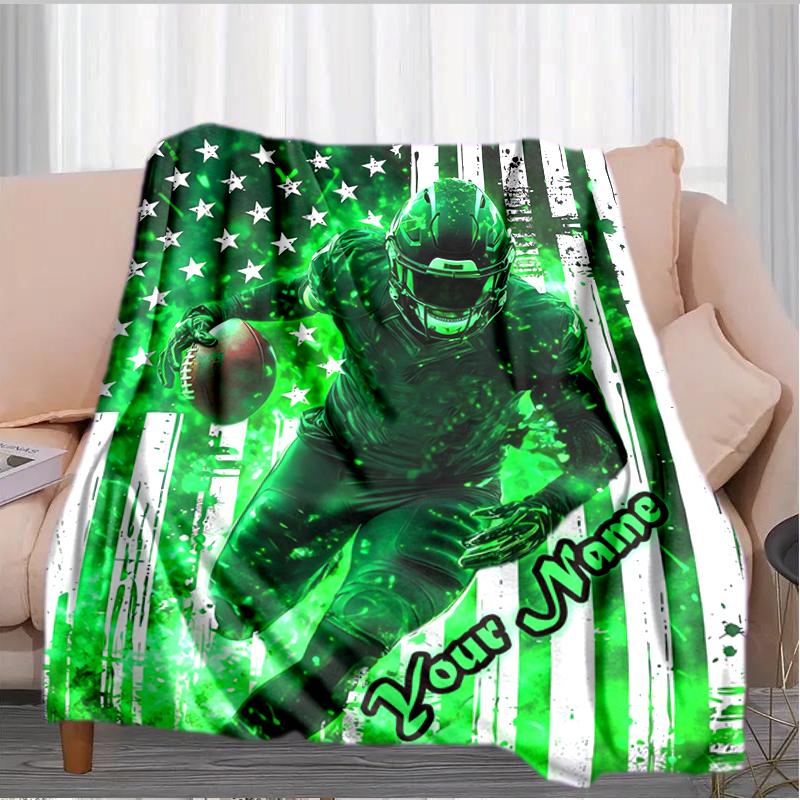 1PC Custom Name American Football Player flannel blanket versatile, all-season throw suitable for the living room, bedroom, camping, travel, and gift
