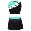 Girls Dance Crop Top and Skirt Set Sleeveless Rhinestone Design Side Slit Cheerleading Costume