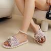 Lovely Slippers Female Slides Flat Low Heels Warm Shoes Woman Leopard Fur String Bead Butterfly Knot Winter Shoes Plus Size