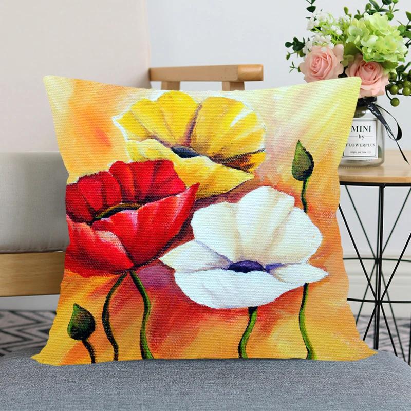Rote Mohnblume Kissenbezug Schlafzimmer Heimdeko Schönes Geschenk Quadratisch Weich