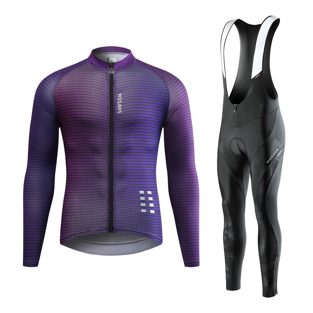 Maillot de Vélo Route Manches Longues Homme + Pantalon À Bretelle GEL Combinaison de VTT avec Maillot de Vélo Route Manches Longues Homme + Pantalon À Bretelle GEL Combinaison de VTT avec