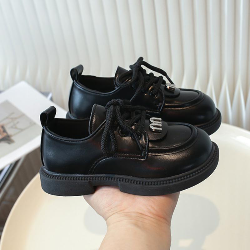 Children's Leather Shoes Black School Girl Shoes Fashion Spring Autumn Kids Causal Princess Mary Jane Shoes Patchwork Lace-up