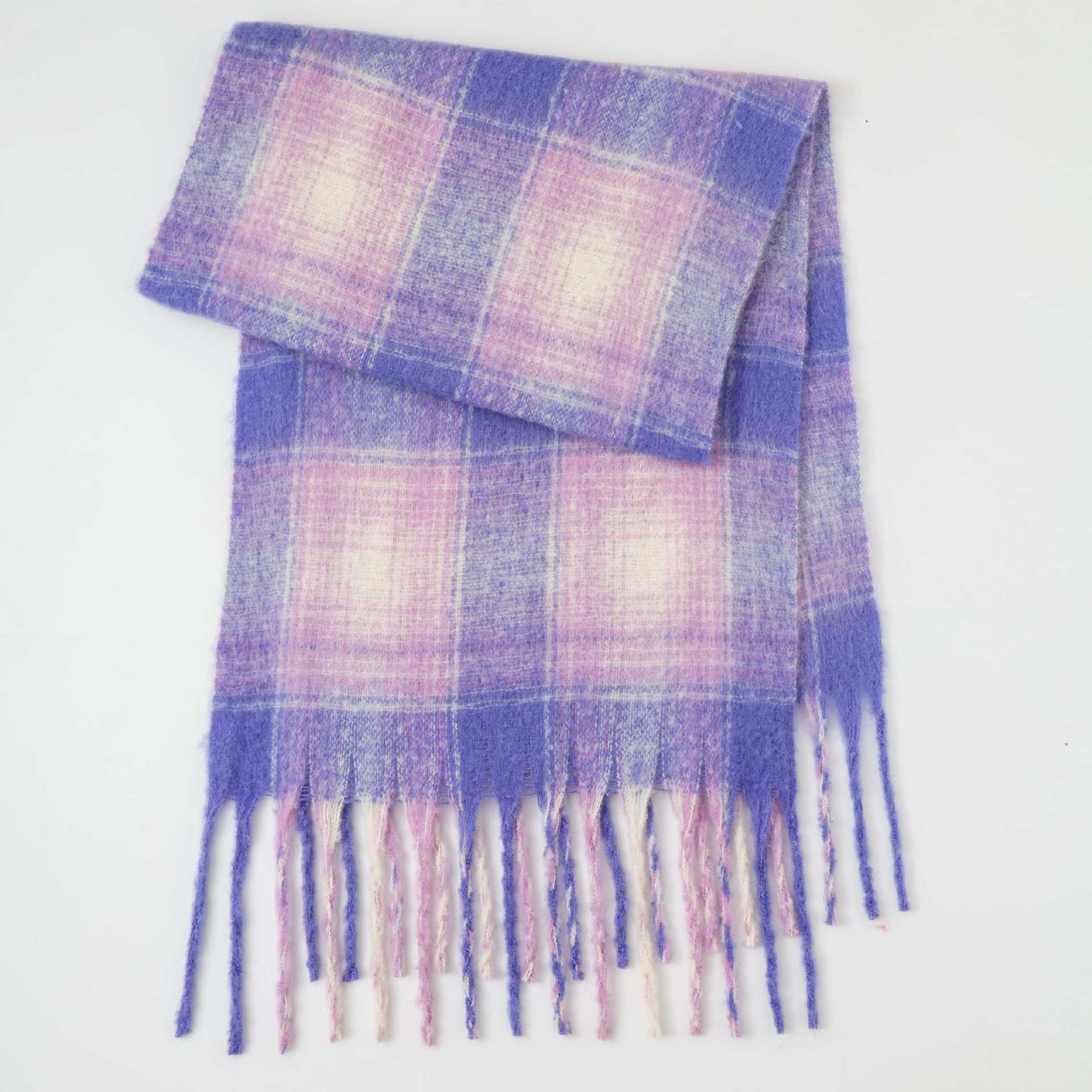 

Зимний мохеровый клетчатый шарф с бахромой женский утолщенный теплый высококлассный шарф простой универсальный модный шарф 48*215