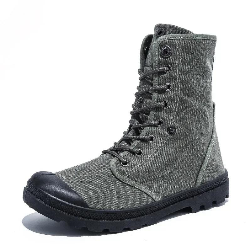 Men High Top Boots Classic Cowboy Canvas Boots Breathable Canvas Casual Shoes Lace Up Ankle Boots for Men High Top Sneaker Botas