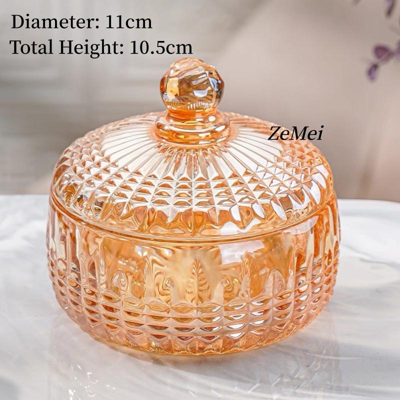 European-Style Crystal Glass Candy Jar,Jewelry Organizer Glass Jar With Lid Aromatherapy Candlestick Container Home Decoration