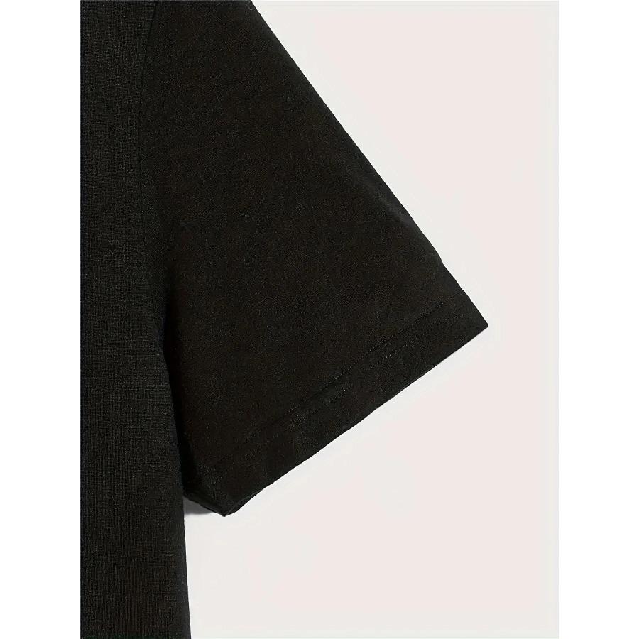 Men's Summer Casual Loose Size 100% Cotton Tees Black Print Round Neck Short Sleeve T-shirt Top