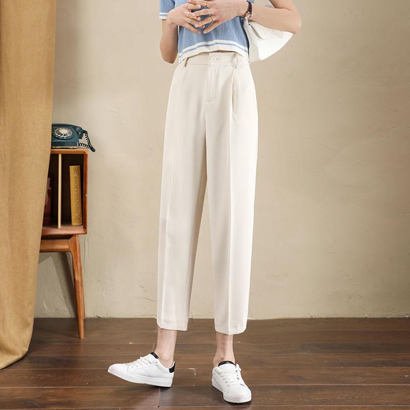New Summer Casual Loose Oversize Minimalist Commuting High Waisted Slimming Pocket Solid Color Versatile Cropped Pipe Pants