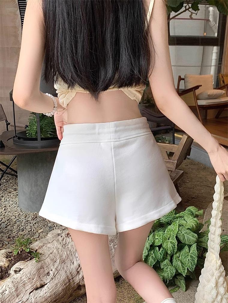 Autumn 2024 Women's Drawstring Casual High-Waist Loose Wide-Leg Shorts