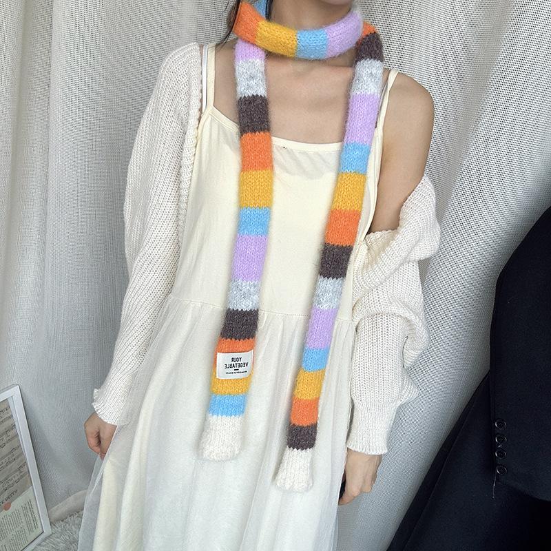 Luochi Knitwear Autumn/Winter Mohair Color Block Stripe Scarf - Unisex Y2K Sweet and Spicy Girl Style