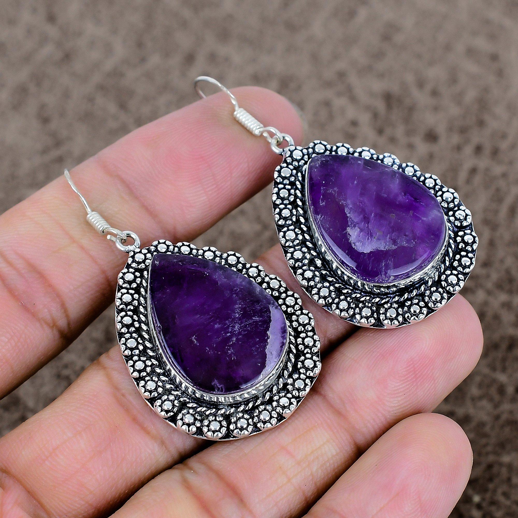 

Sage Amethyst Gemstone Handmade 925 Sterling Silver Jewelry Earring 2.09 KKG-683