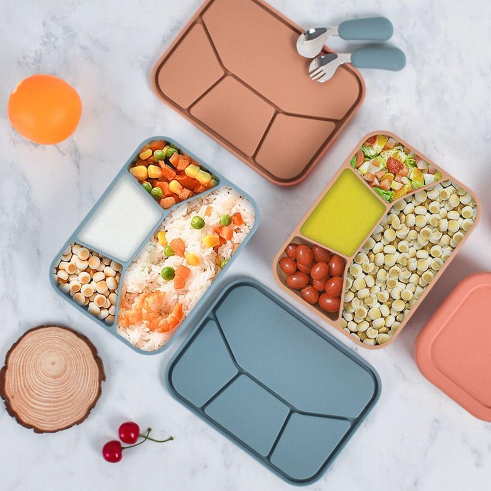 4 Compartment Silicone Lunch Box Microwave Safe Fresh-keeping Box Durable Food Container  Worker