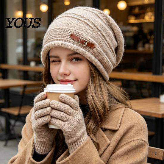 Soft Wool Blend Winter Hat Knitted Cap for Women Girls, Thickened Warm Cold Weather, Slouchy Beanies Plush Lined Fashion Stacked Hat, Stylish All Face
