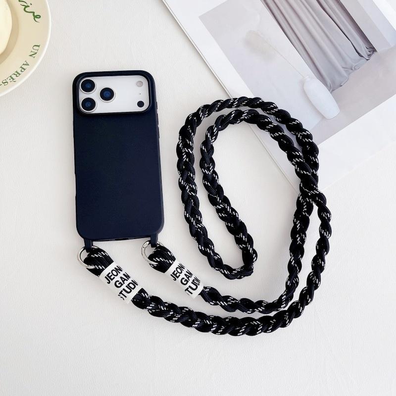 Solid Braid Lanyard Case For iPhone 17 Pro Max 16 16E 15 Plus 11 12 13 14 Fashion Crossbody Cord Strap Soft Silicon Cover
