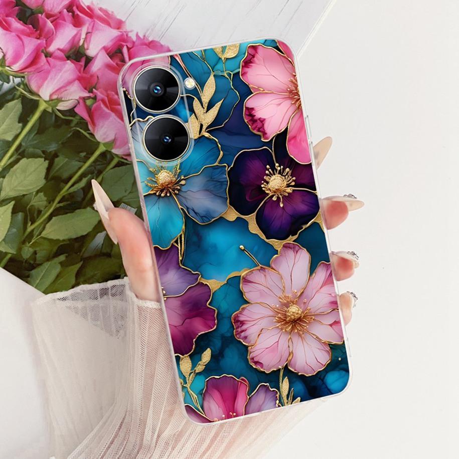 For Realme V30 Case RMX3619 Fashion Flower Bowknot Soft Silicone Back Cover For Realme V30T RMX3618 Fundas RealmeV30 Phone Shell