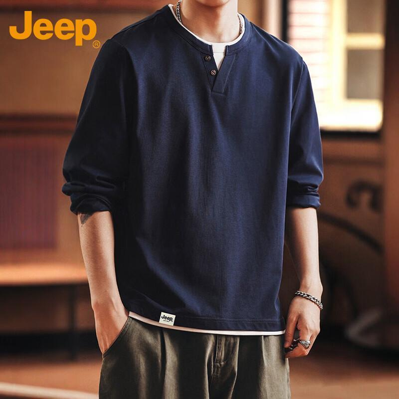 Jeep Men's American Retro Faux Two-Piece Long Sleeve T-Shirt