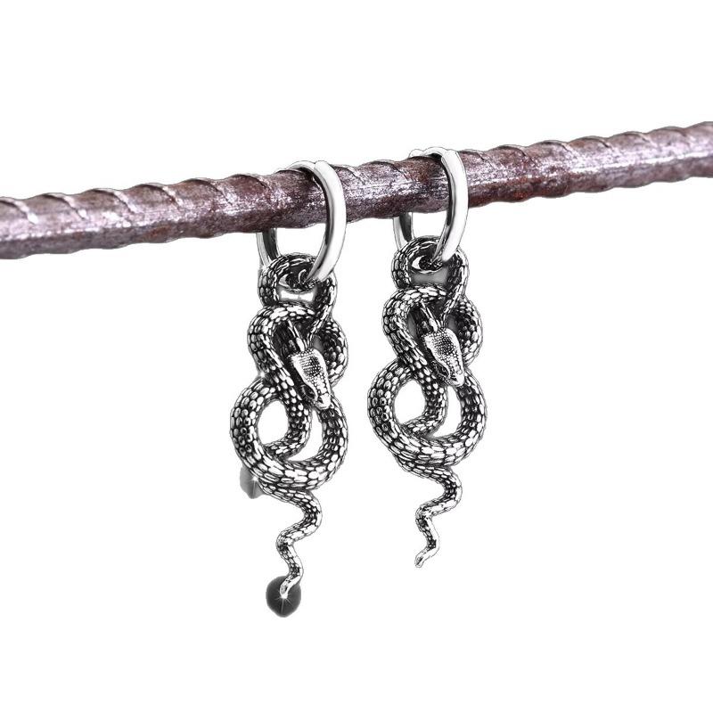 Personality Punk Sliver Color Animal Snake Pendant Dangle Earrings Necklace Set for Men Women Gothic Halloween Party Jewelry