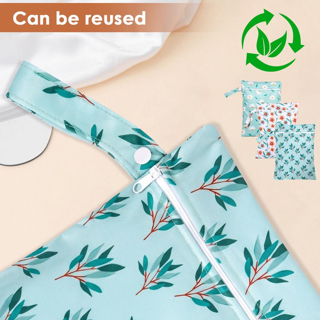 3Pcs Wet Dry Bag Polyester Waterproof Nappy Bag with Wrist Strap Reusable Travel Laundry Bag Baby Cloth Diaper Organiser Pouches