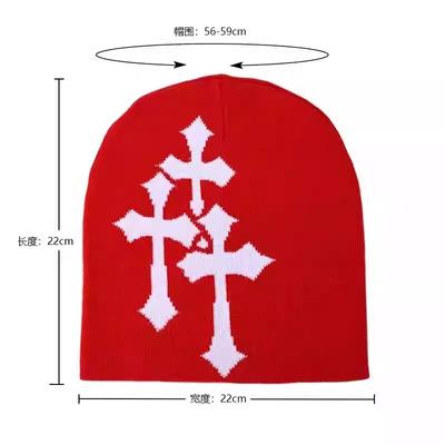 Cross Jacquard Hat Brimless Hat Unisex Jacquard Knitted Hat