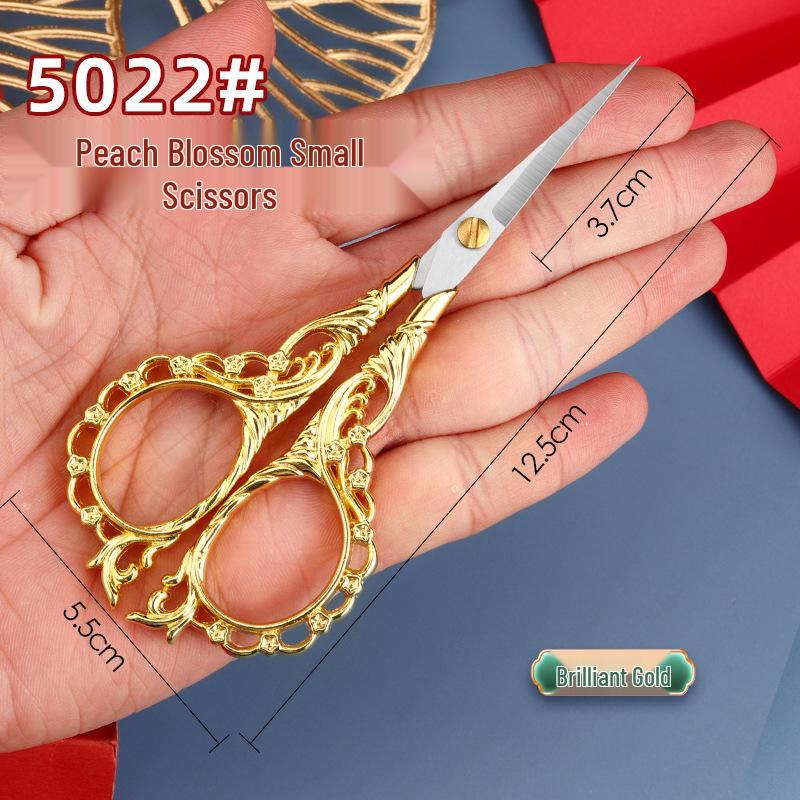 Peach Blossom Retro Pointed Tip Stainless Steel Scissors for Embroidery, Yarn, Paper - Ideal for Home, Office, and Crafts.