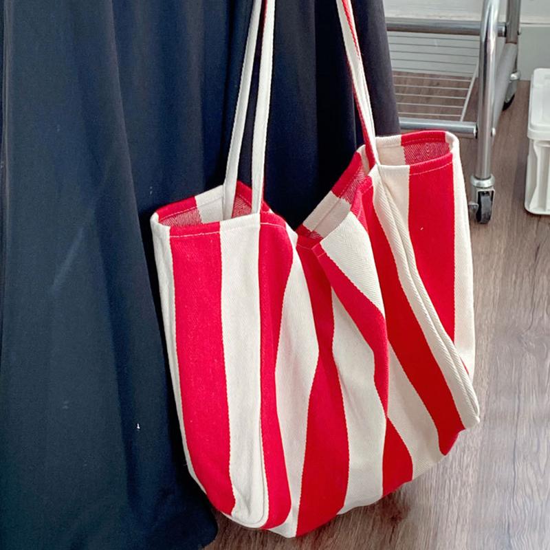 Große Canvas-Henkeltasche Damen Sommer Streifen Einfache Damen Freizeit-Handtasche Outdoor-Umhängetasche