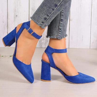 2024 New Summer Women's Sandals Pointed Toe Square Heel Straight Buckle Strap Professional Solid Color Women's Shoes Zapatos