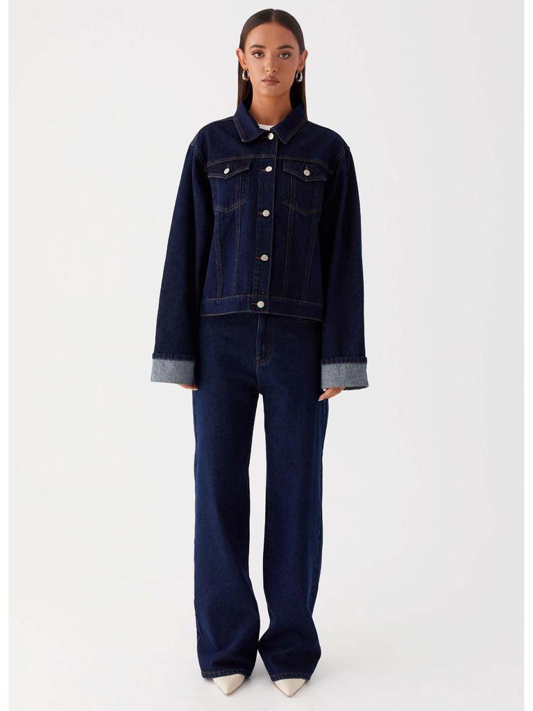 European Lapel Casual Women's Denim Jacket