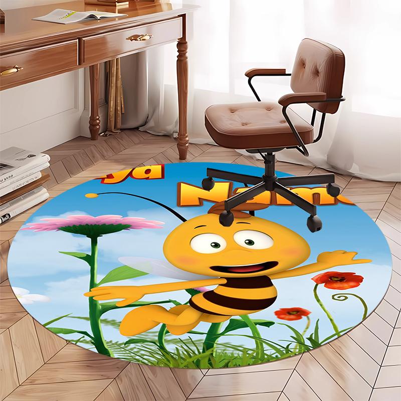 Custom Name Maya the bee Printed Round Rug Carpet Chair Rug Area Rug Entryway Doormats,for Office Chair Living Room Bedroom Kitchen Room.