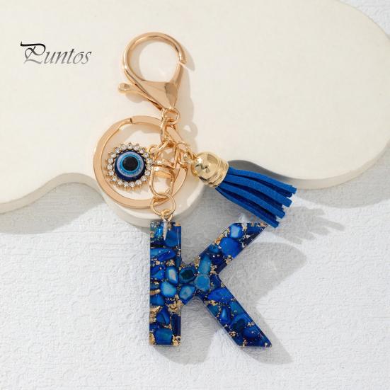 Durable Keychain Charm Blue Series Pendant, Initial Letter Key Chain with Eyes Keyring Tassel Design, A-Z Holder for Bags Backpacks Cars Accessories