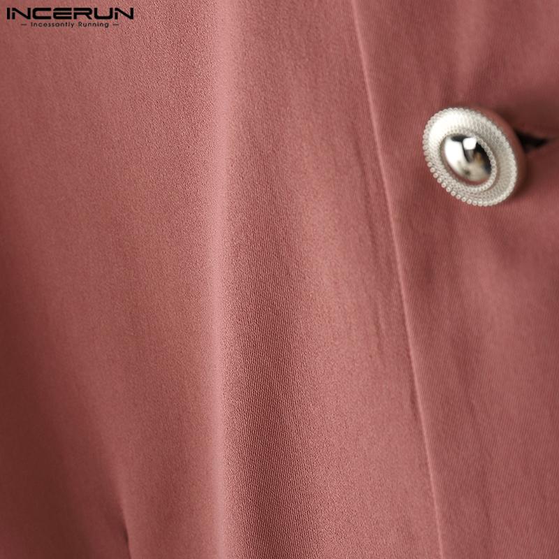 INCERUN Men Stand Neck Long Sleeve Pleated Split Irregular Long Tunic Tops
