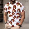 Men Plus Size Round Neck Short Sleeve T Shirt Christmas Teddy Bear Printed White Pullover