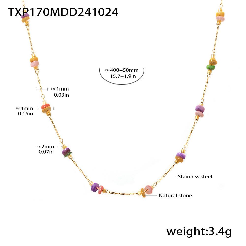 Qiong Yao Handmade Double Layer Stainless Steel Necklace with Colored Natural Stones for Women - Sweet, Light Luxury Feel