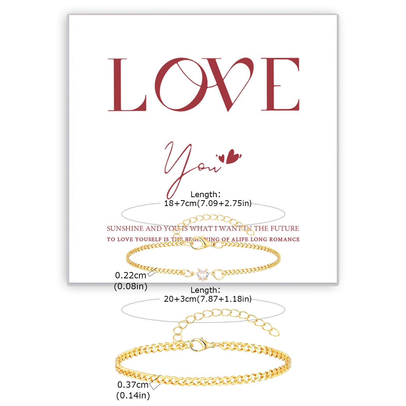 

Vnox Adjustable Couple Bracelets Set with Card, Stainless Steel Heart Zircon for Women, Gold Color Bracelet Valentine s Day Gift