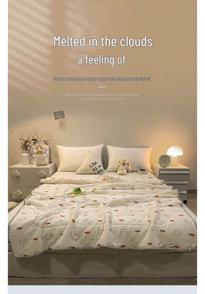 Children's Summer Cooling Quilt - Thin, Double-Layer Gauze, Machine Washable Blanket