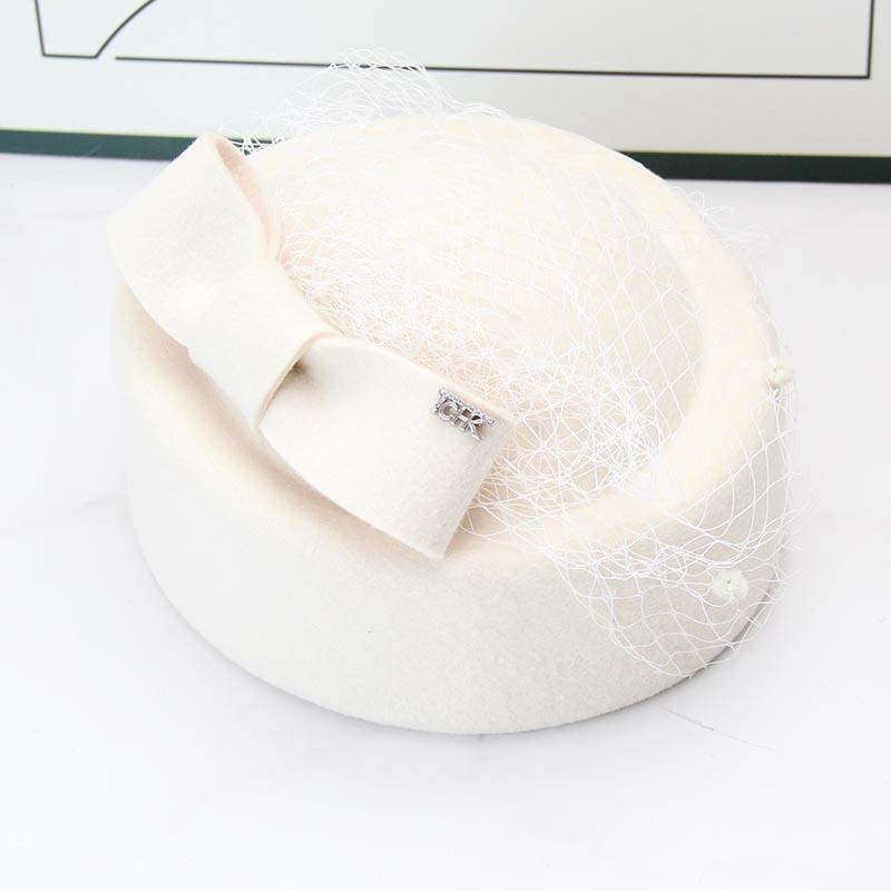 Vintage mesh beret women's wool woolen bow top hat French socialite elegant banquet photo hat tide