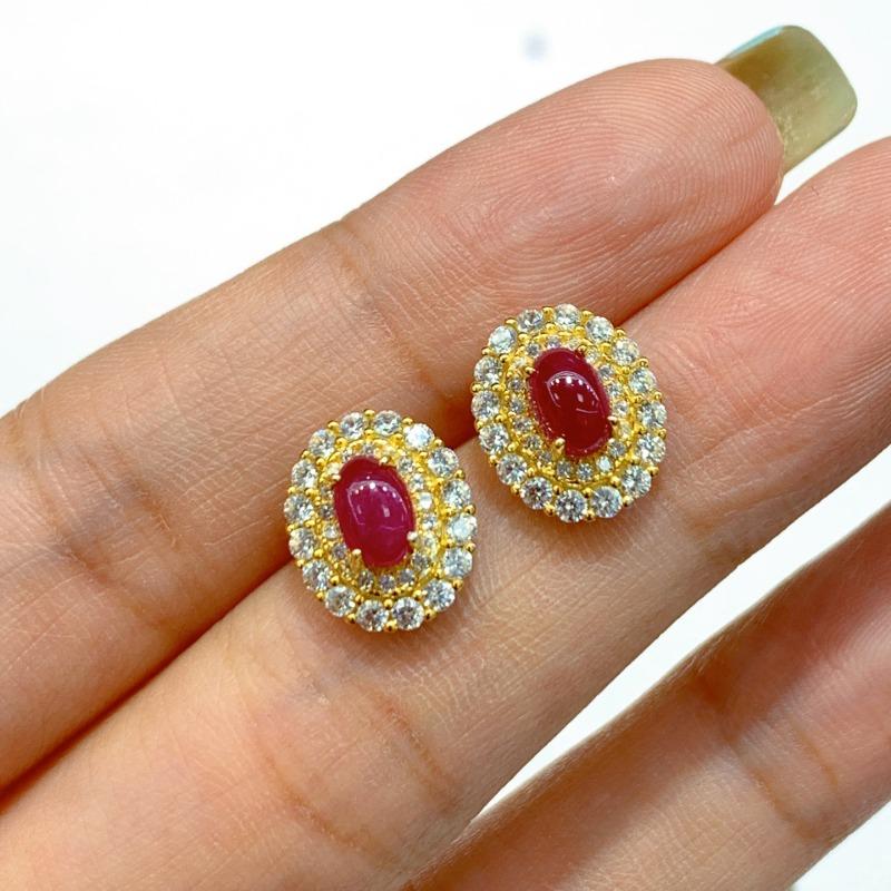 Sace Gems Earrings for Women 925 Sterling Silver 4*6MM Natural Ruby Stud Earrings Wedding Party Fine Jewelry