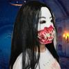 Horror Mask Black Hair and Fangs Prank Full Face Halloween Cosplay Dance Party Scary Latex Headgear