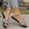2025 Summer New Large Flat Square Rhinestone Slippers Women's Beach Sandals