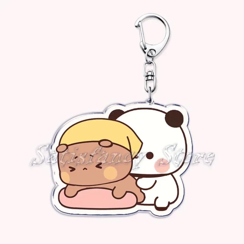 Cute Bubu Dudu Love Keychains Couple Bear Panda Acrylic Keyring for Accessories Bag Pendant Key Chain Jewelry Fans Lovers Gifts