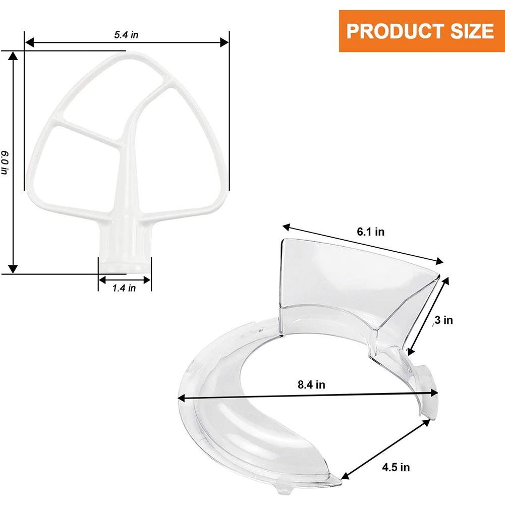 Stand Mixer Flat Beater K45B WPW10672617 & KN1PS W10616906 Mixer Bowl Pouring Shield Replacement for 4.5/5 Quart
