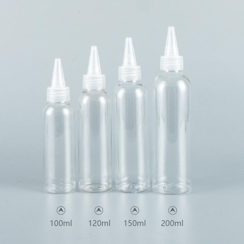 Transparent PET Kosmetisk Förpackningsflaska (100ml/120ml/150ml/200ml) med spetsigt munskydd